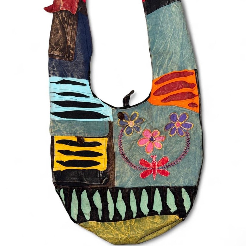 boho Multi-coloured patchwork shoulder bag with embroidery. - Picture 1 of 6